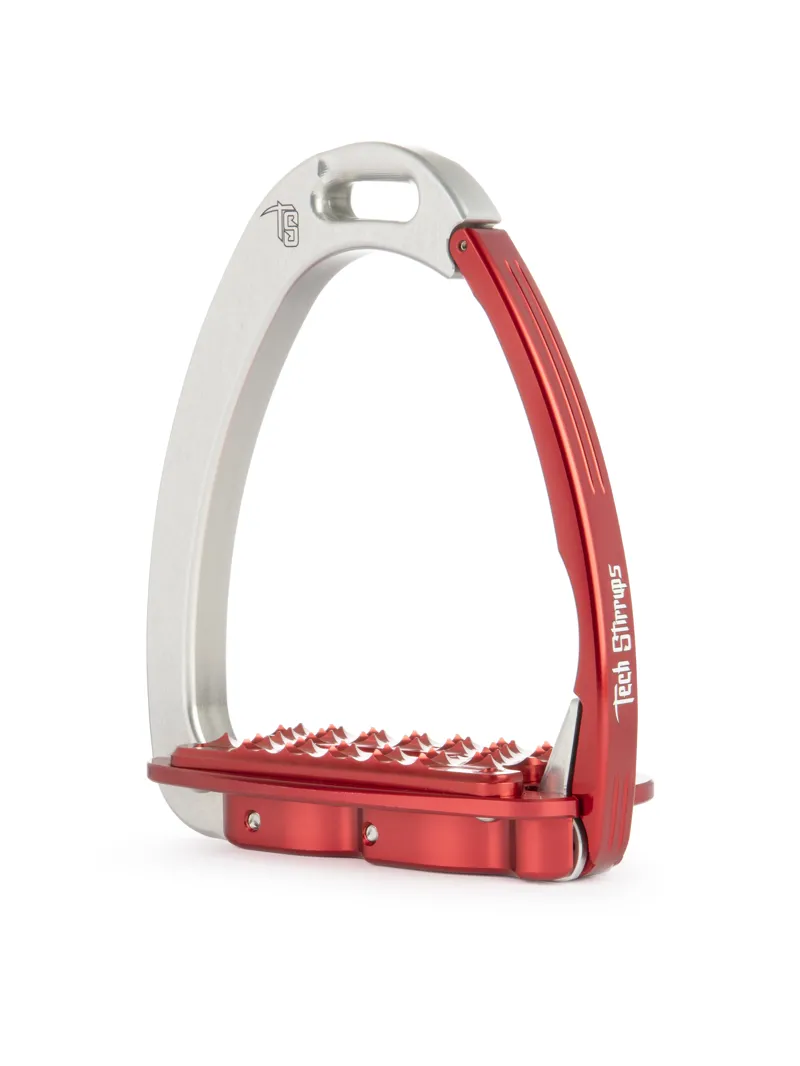 Tech Venice Sloped Evo Safety Stirrups-Silver/Red